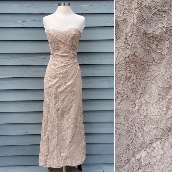 David's Bridal Long Strapless Lace Dress With Sweetheart Neckline Style W10329 - Picture 3 of 10